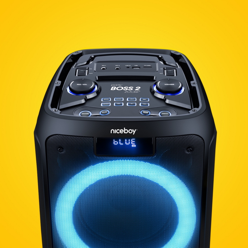 Niceboy PARTY Boss 2 - LED Langaton kaiutin mikrofonilla ja virtapankki toiminto 200W/4500 mAh + kauko-ohjaus