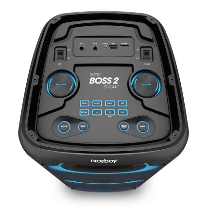 Niceboy PARTY Boss 2 - LED Langaton kaiutin mikrofonilla ja virtapankki toiminto 200W/4500 mAh + kauko-ohjaus