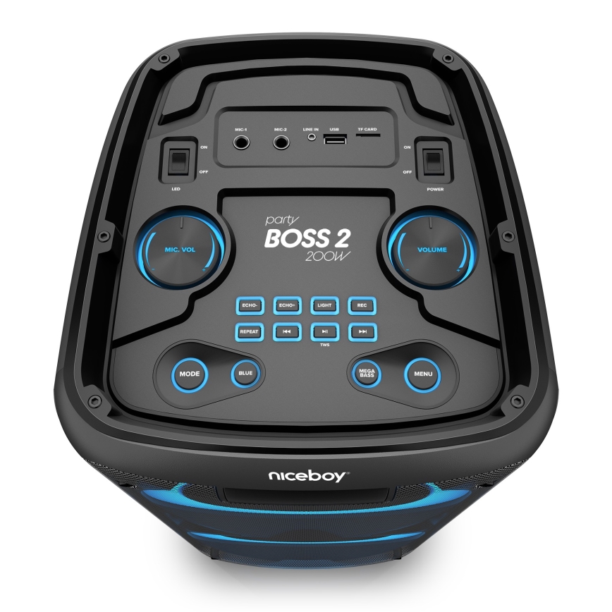 Niceboy PARTY Boss 2 - LED Langaton kaiutin mikrofonilla ja virtapankki toiminto 200W/4500 mAh + kauko-ohjaus