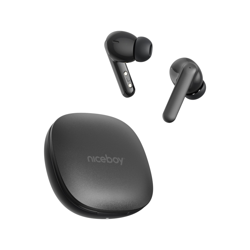 Niceboy Pins 4 PRO - Langaton earphones kanssa ANC 380 mAh + 2x 35 mAh IP54 musta