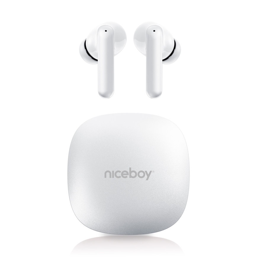 Niceboy Pins 4 PRO - Langaton earphones kanssa ANC 380 mAh + 2x 35 mAh IP54 valkoinen