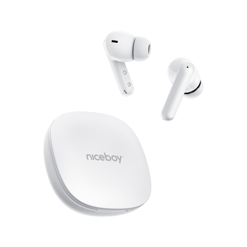 Niceboy Pins 4 PRO - Langaton earphones kanssa ANC 380 mAh + 2x 35 mAh IP54 valkoinen