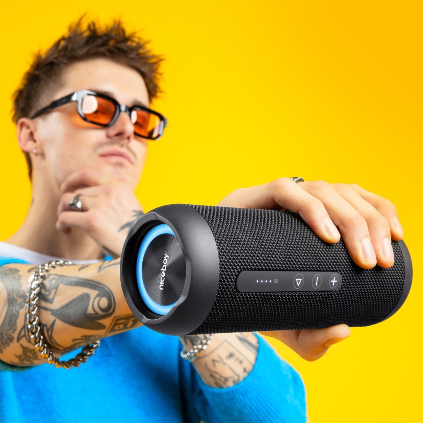 Niceboy Polaris - LED Langaton kaiutin mikrofonilla 30W/4000 mAh IPX7 musta