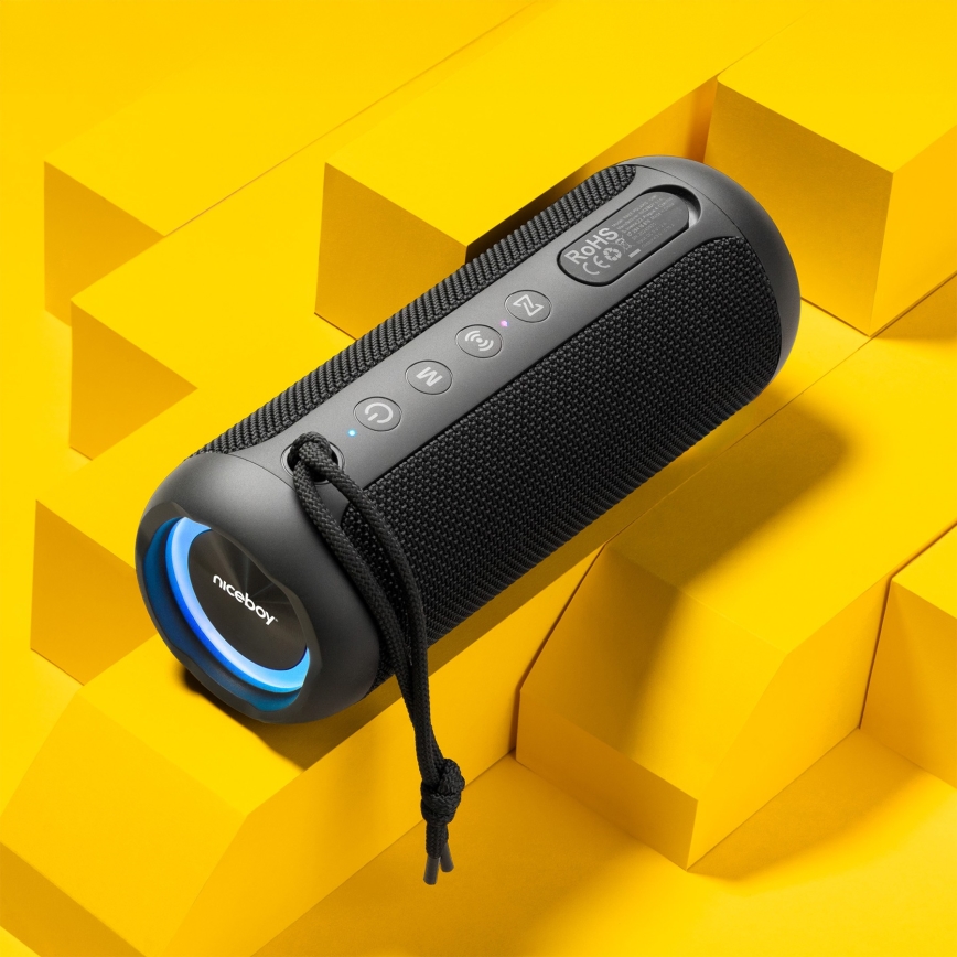 Niceboy Polaris - LED Langaton kaiutin mikrofonilla 30W/4000 mAh IPX7 musta