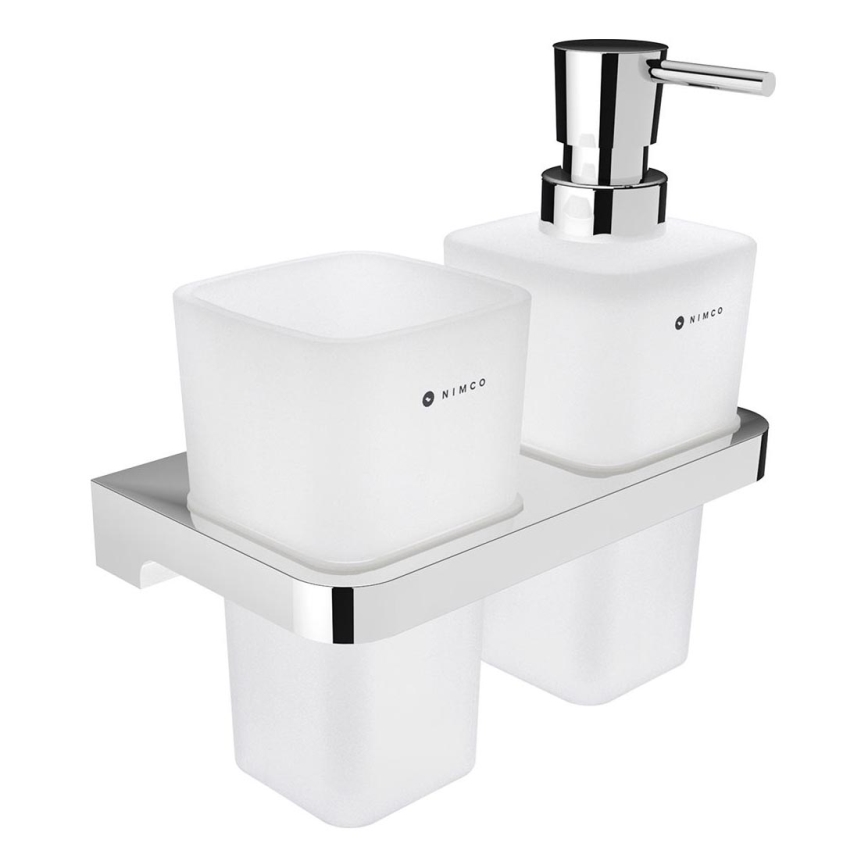 NIMCO MA 2905831H-26 - Seinäsaippuanannostelija ja hammasharjateline MAYA 290 mm matta lasi/kiiltävä kromi