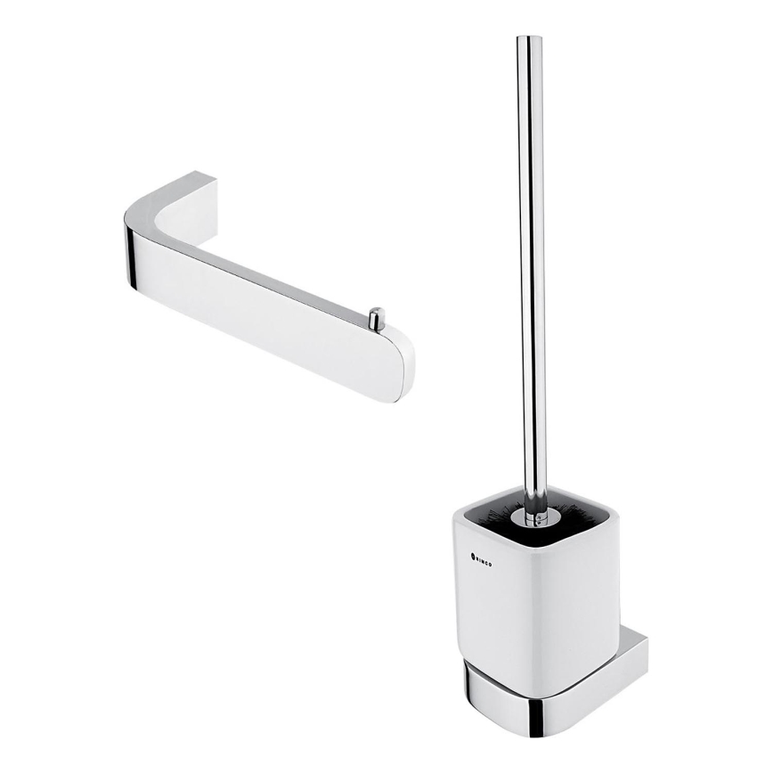 NIMCO NK setti-94KN-26 - Seinälle kiinnitettävä wc-harja ja wc-paperiteline NIKAU valkoinen/kiiltävä kromi