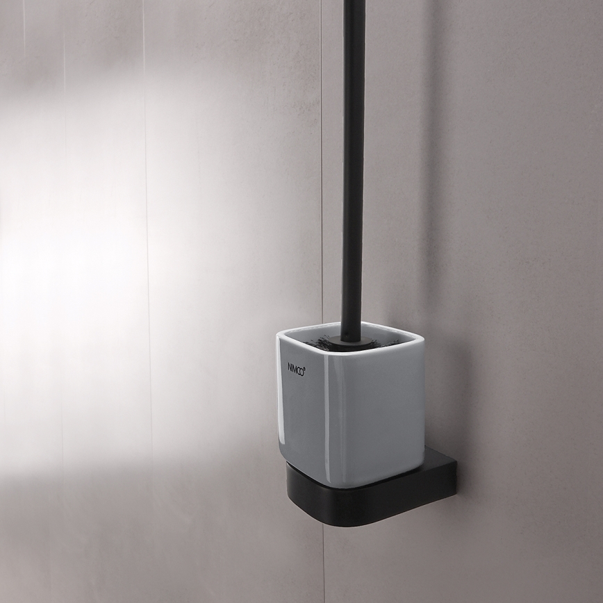 NIMCO NKC setti-94KN-90 - Seinälle kiinnitettävä wc-harja ja wc-paperiteline NIKAU valkoinen/matta musta