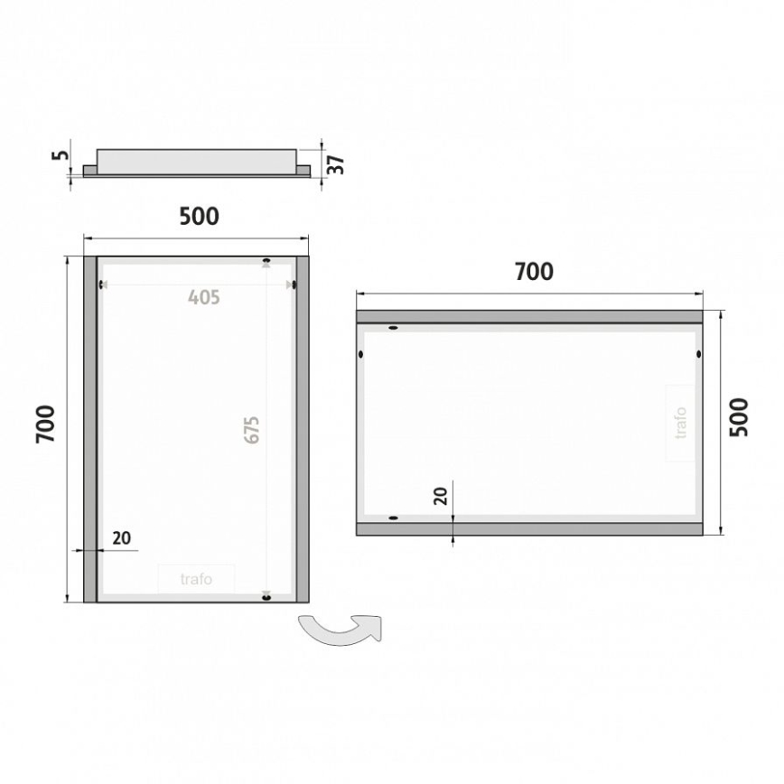 NIMCO ZP 11001 - LED-taustavalaistu kylpyhuoneen peili LED/21W/230V 6500K 70x50 cm IP44
