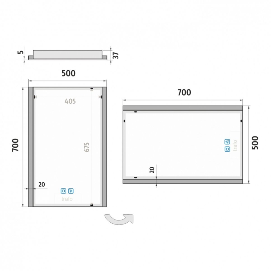 NIMCO ZP 11001VX - Himmennettävä kylpyhuoneen LED-taustavalaistu peili LED/21W/230V 3000-6500K 70x50 cm IP44