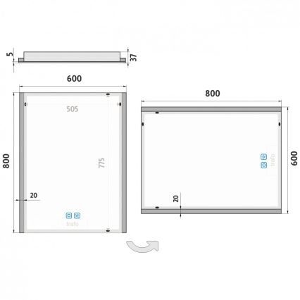 NIMCO ZP 11002VX - Himmennettävä kylpyhuoneen LED-taustavalaistu peili LED/24W/230V 3000-6500K 80x60 cm IP44
