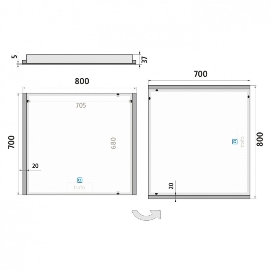 NIMCO ZP 11003V - Himmennettävä kylpyhuoneen LED-taustavalaistu peili LED/21W/230V 3000-6500K 70x80 cm IP44