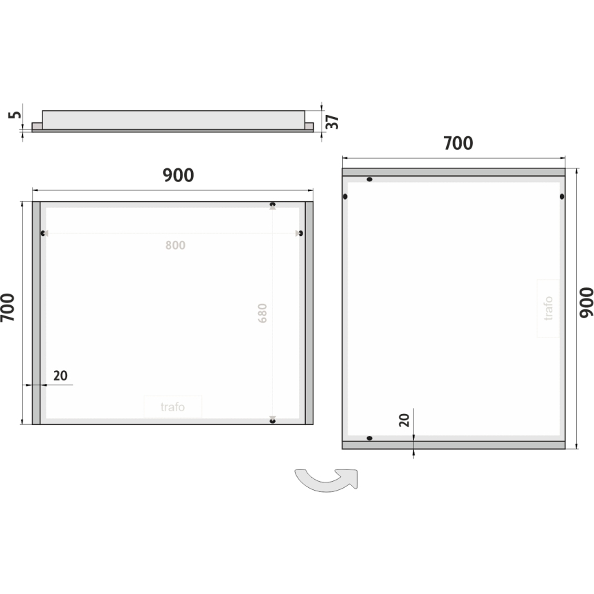 NIMCO ZP 11019 - LED-taustavalaistu kylpyhuoneen peili LED/21W/230V 6500K 70x90 cm IP44