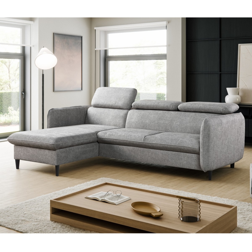 NISA L-muotoinen avattava kulmasohva säilytystilalla, harmaa, vasenkätinen