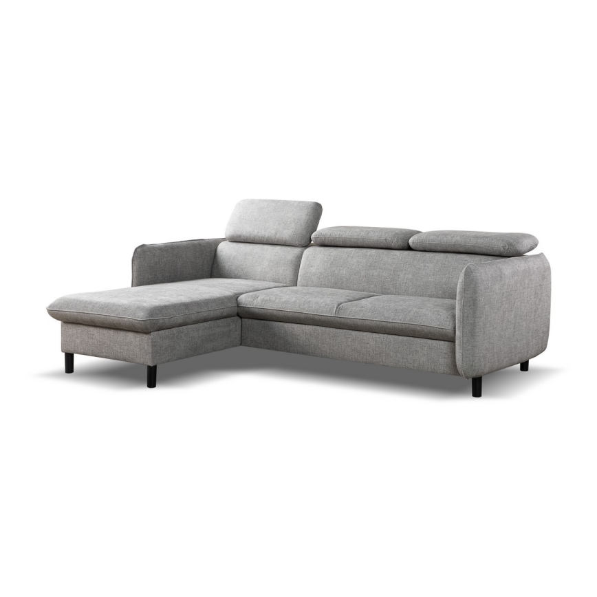 NISA L-muotoinen avattava kulmasohva säilytystilalla, harmaa, vasenkätinen