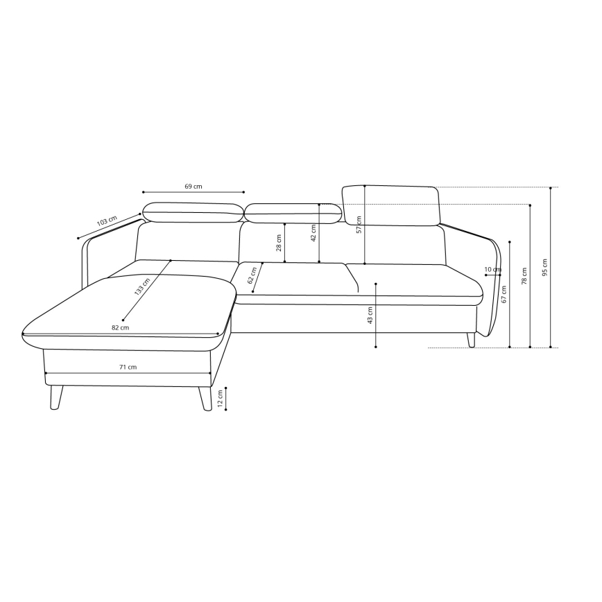 NISA L-muotoinen avattava kulmasohva säilytystilalla, harmaa, vasenkätinen
