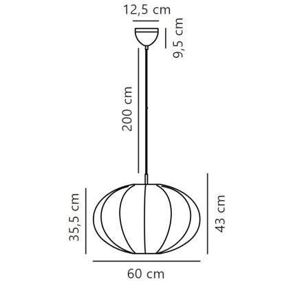 Nordlux - Kattokruunu johdossa AERON 1xE27/40W/230V halkaisija 60 cm