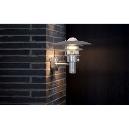 Nordlux - LONSTRUP ulkoseinävalaisin liiketunnistimella 1xE27/60W/230V IP44, hopea