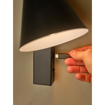 Nordlux - Seinävalaisin USB-portilla WILMER 1xE14/40W/230V musta