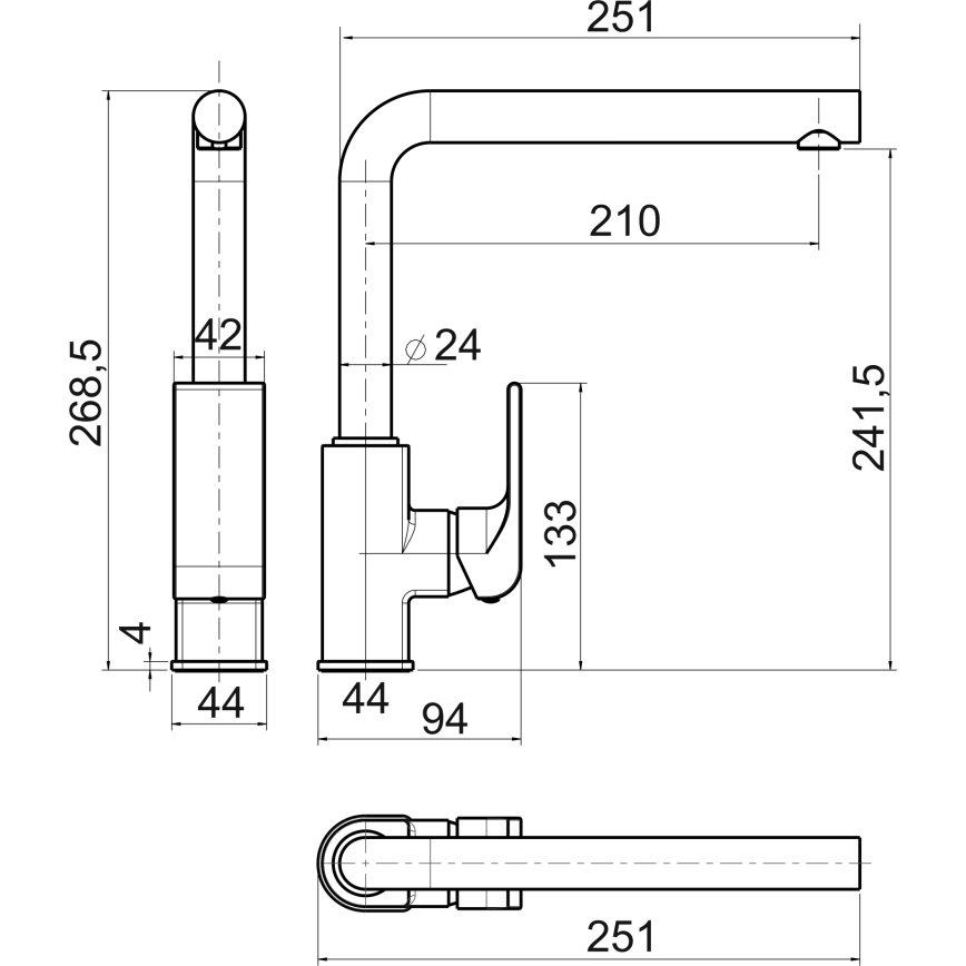 Novaservis - Keittiöhana NOBLESS SHARP kiiltävä kromi