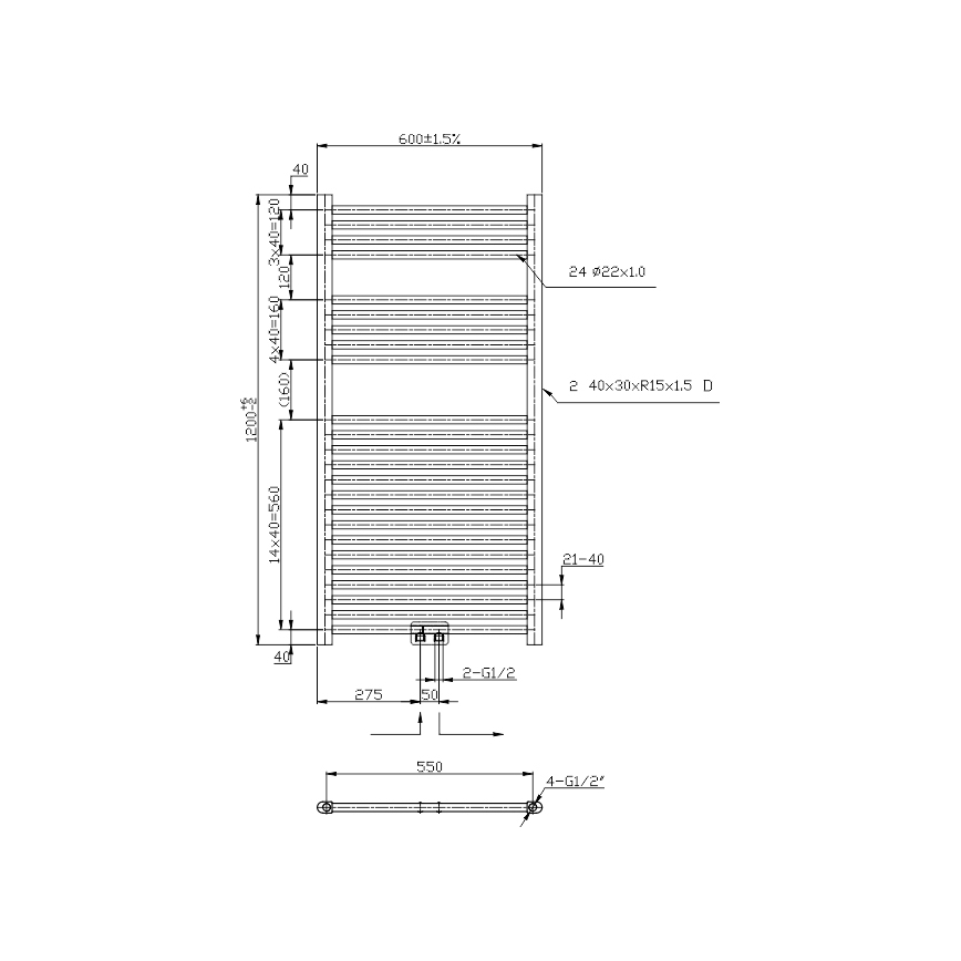 Novaservis - Kylpyhuoneen pyyhekuivain 644W/230V 120x60 cm musta suora