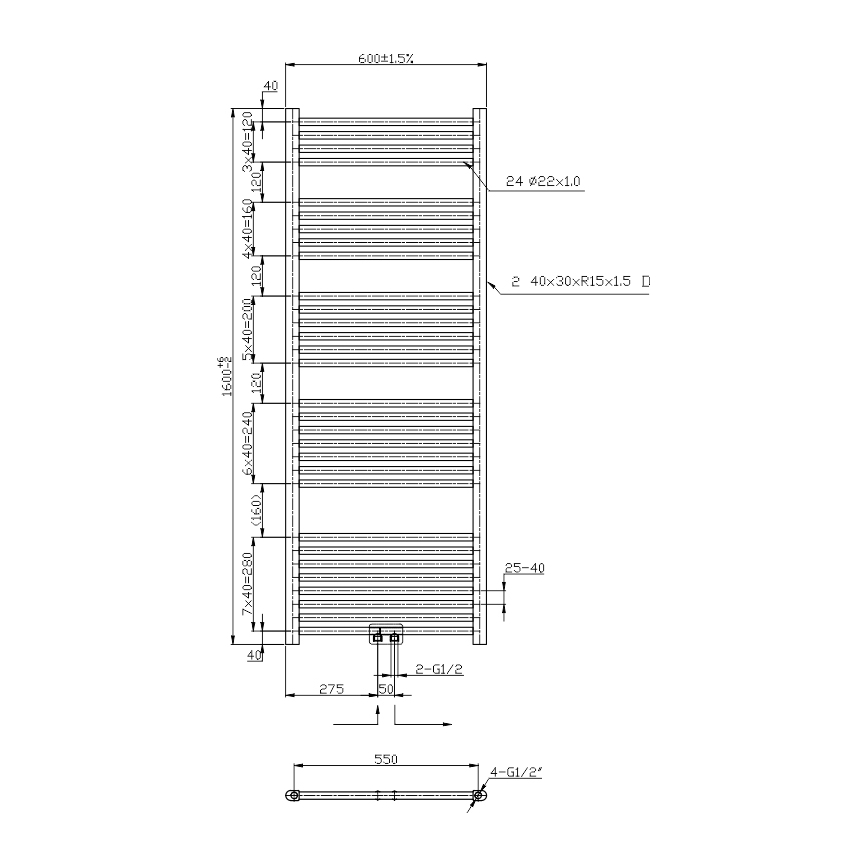 Novaservis - Kylpyhuoneen tikasradiatori/pyyhekuivain 544W/230V 160x60 cm kiiltävä kromi suora