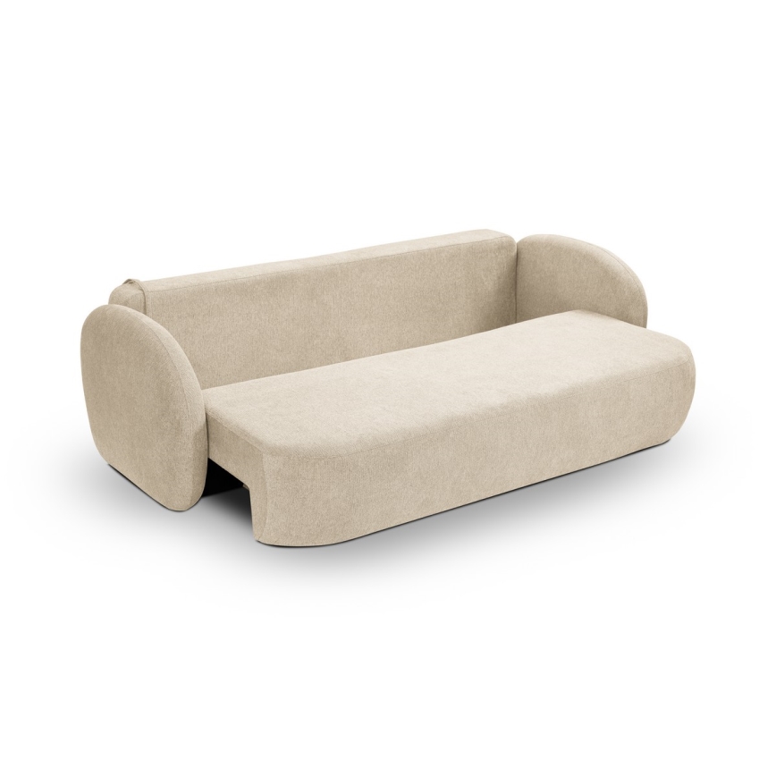 Kolmikäyttöinen beige OLBIA 3-istuttava vuodesohva