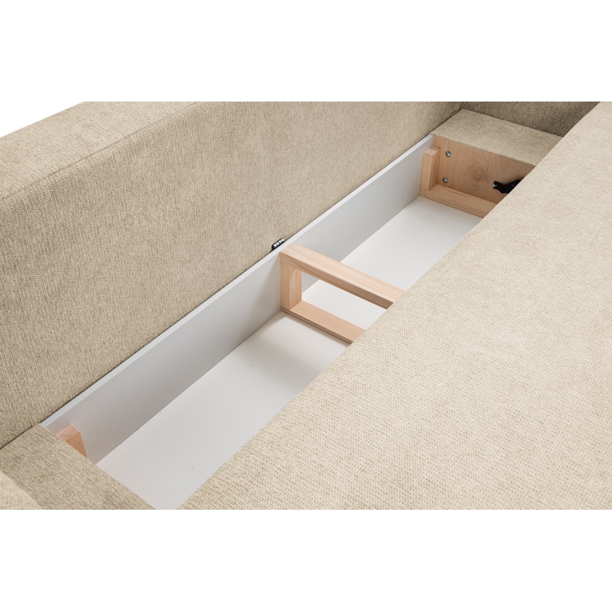 Kolmikäyttöinen beige OLBIA 3-istuttava vuodesohva