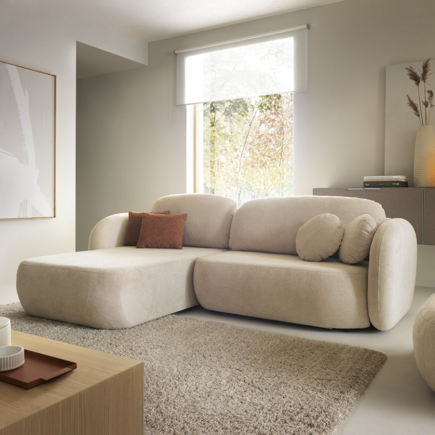 OLBIA L-muotoinen vasenkätinen kulmavuodesohva säilytystilalla, beige