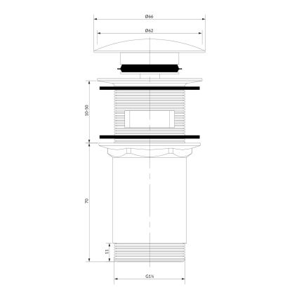 OMNIRES A706CPB - Altaan jäte CLICK-CLACK halkaisija 6,6 cm harjattu kupari