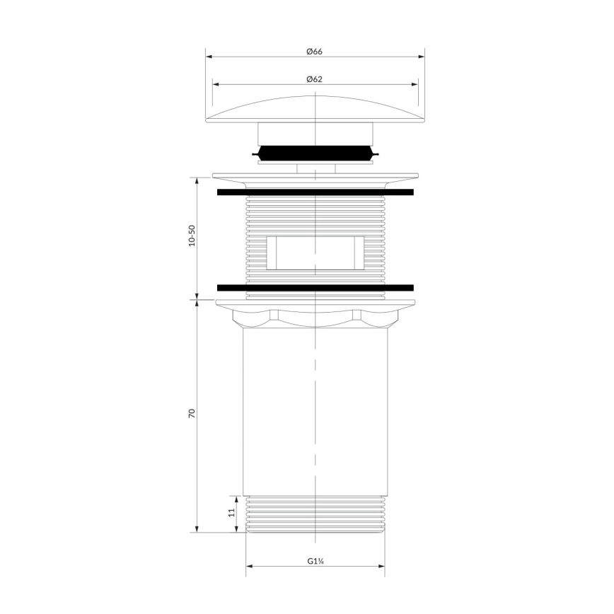 OMNIRES A706GR - Altaan jäte CLICK-CLACK halkaisija 6,6 cm harjattu grafiitti