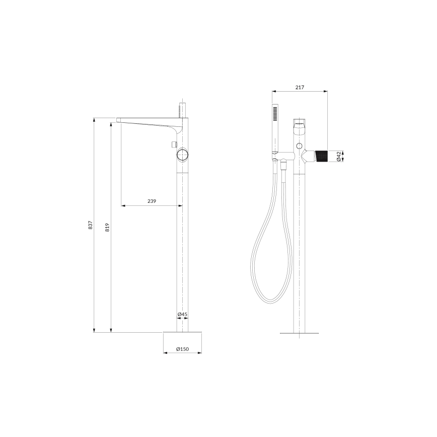 OMNIRES CT8033CR - Vapaasti seisova kylpysetti hanalla CONTOUR kiiltävä kromi