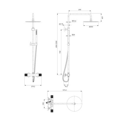 OMNIRES CT8044CR - Suihkusetti termostaattihanalla CONTOUR kiiltävä kromi