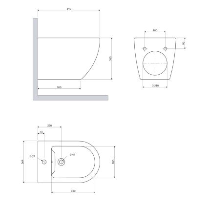 OMNIRES OTTAWACMBIBP - Seinään asennettava OTTAWA-bidee, keraaminen/kiiltävä valkoinen