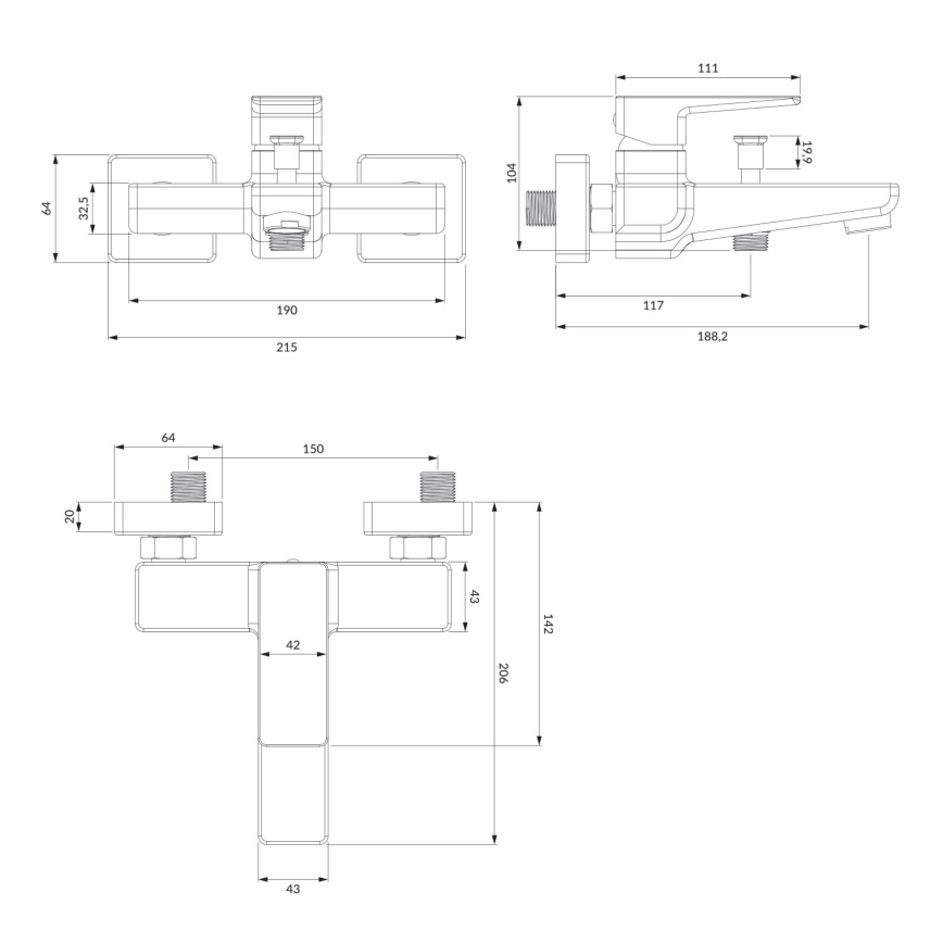 OMNIRES PM7430BL - Kylpyhana PARMA matta musta