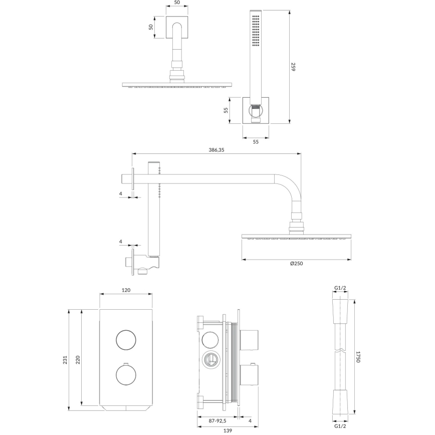 OMNIRES SYSCT11CR - Suihkusetti termostaattisella piilohanalla CONTOUR kiiltävä kromi