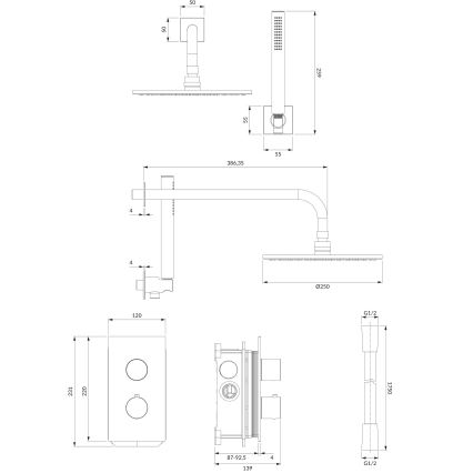 OMNIRES SYSCT11CR - Suihkusetti termostaattisella upotettavalla CONTOUR-sekoittajalla, kiiltävä kromi