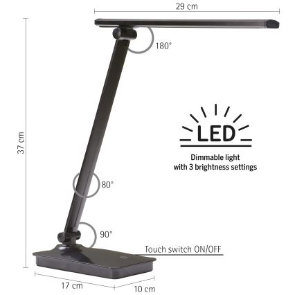 ONLI - Himmennettävä LED-pöytävalaisin USB-portilla DESKI LED/7W/230V 4000K musta