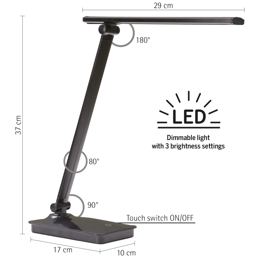 ONLI - Himmennettävä LED-pöytävalaisin USB-portilla DESKI LED/7W/230V 4000K musta