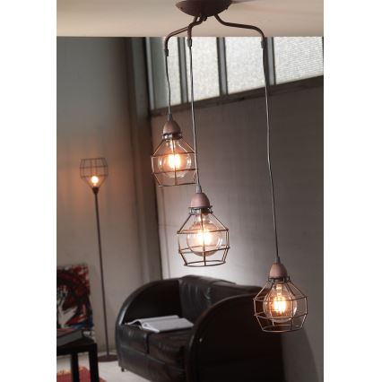 ONLI - Kattokruunu johdossa HÄMÄHÄKKI 3xE27/15W/230V musta/ruskea