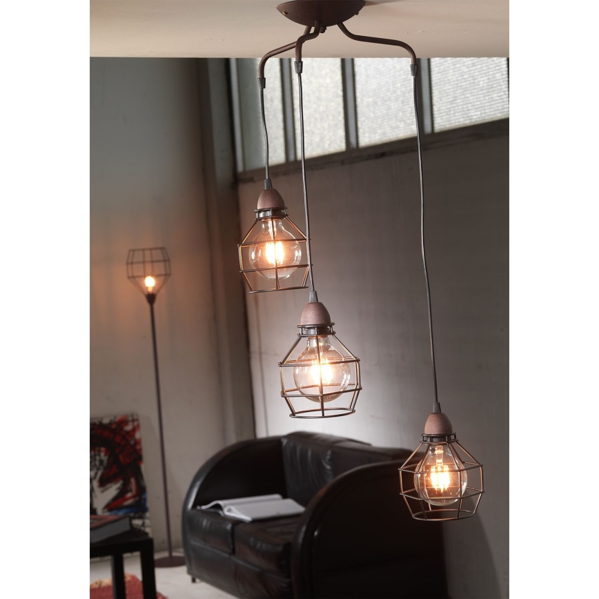 ONLI - Kattokruunu johdossa HÄMÄHÄKKI 3xE27/15W/230V musta/ruskea