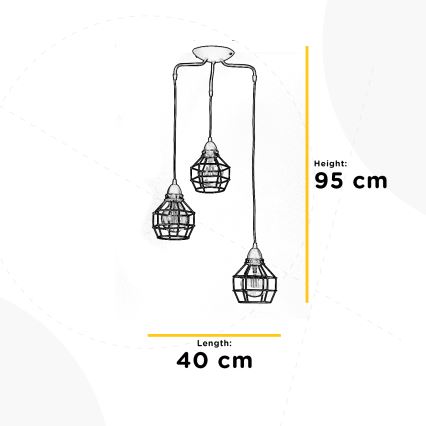 ONLI - Kattokruunu johdossa HÄMÄHÄKKI 3xE27/15W/230V musta/ruskea