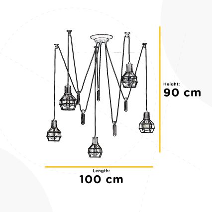ONLI - Kattokruunu johdossa HÄMÄHÄKKI 5xE27/15W/230V hämähäkki musta