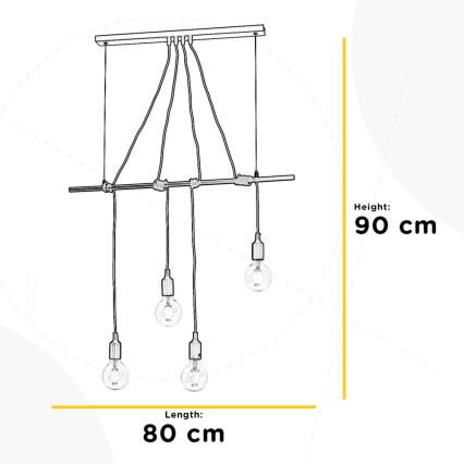 ONLI - Kattokruunu johdossa WIRE 4xE27/15W/230V harmaa/valkoinen