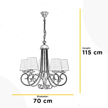 ONLI - Kattokruunu ketjussa POMPEI 5xE14/6W/230V pronssi
