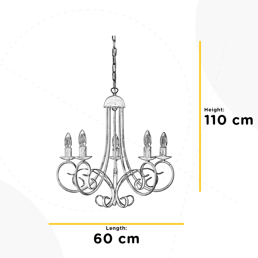 ONLI - Kattokruunu ketjussa POMPEI 5xE14/6W/320V kerma