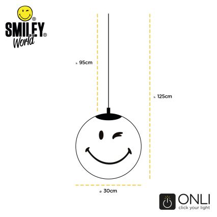 ONLI - Lasten riippuvalaisin vaijerilla SMILEY 1xE27/15W/230V valkoinen
