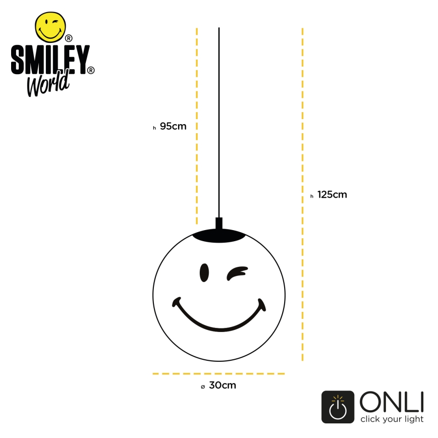 ONLI - Lasten riippuvalaisin vaijerilla SMILEY 1xE27/15W/230V valkoinen