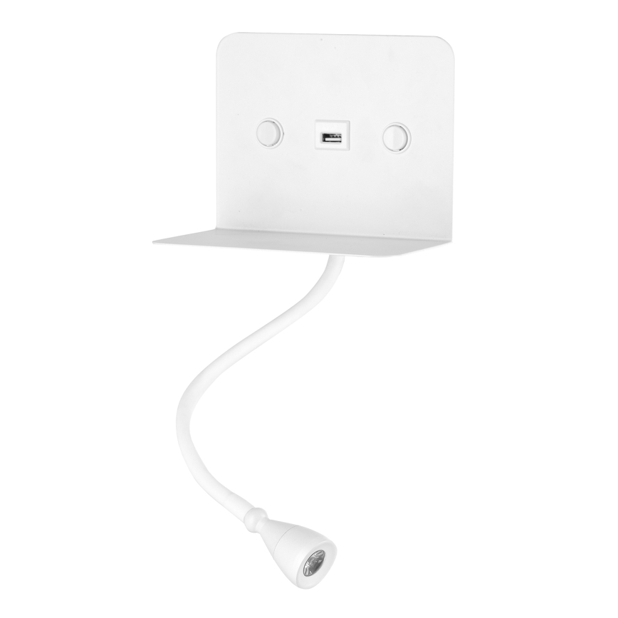 ONLI - LED Joustava pieni lamppu hyllyn kanssa ja USB lataus PLAK LED/1W/230V valkoinen