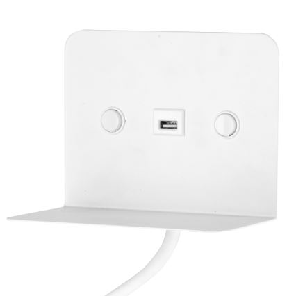 ONLI - LED Joustava pieni lamppu hyllyn kanssa ja USB lataus PLAK LED/1W/230V valkoinen