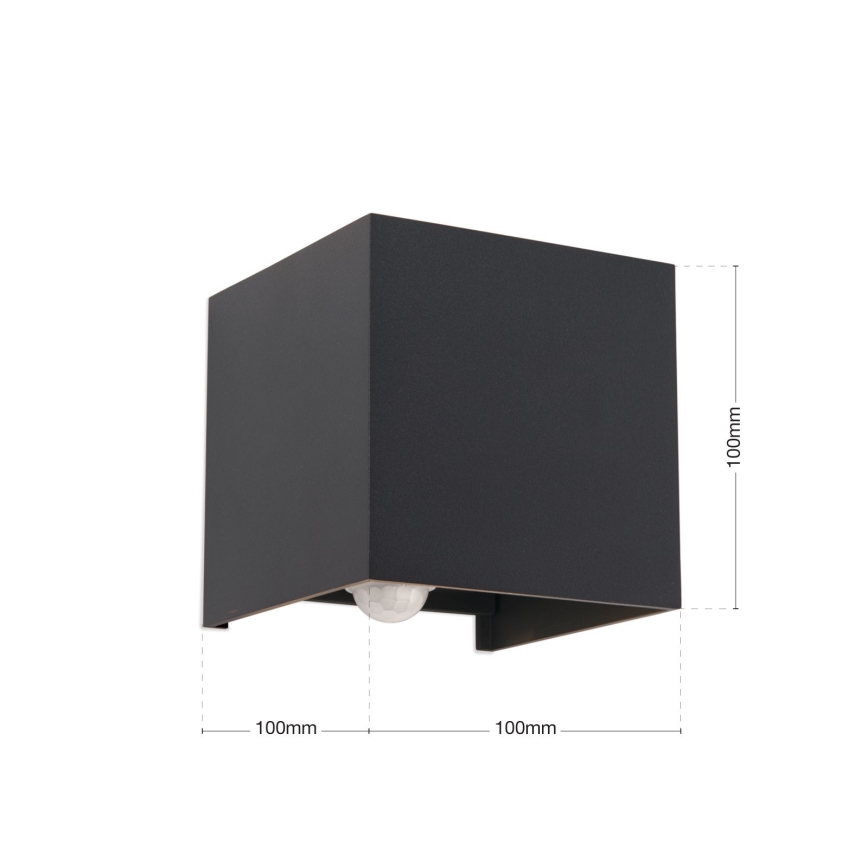 LED Ulkoseinävalaisin liike- ja hämärätunnistimella CUBE-S LED/13W/230V IP54 antrasiitti